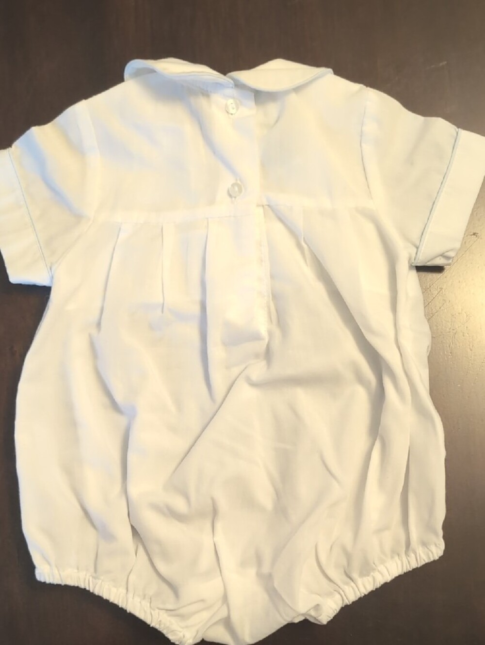 Monogrammed White Baby Bubble Romper with Navy K - Picture 4 of 5